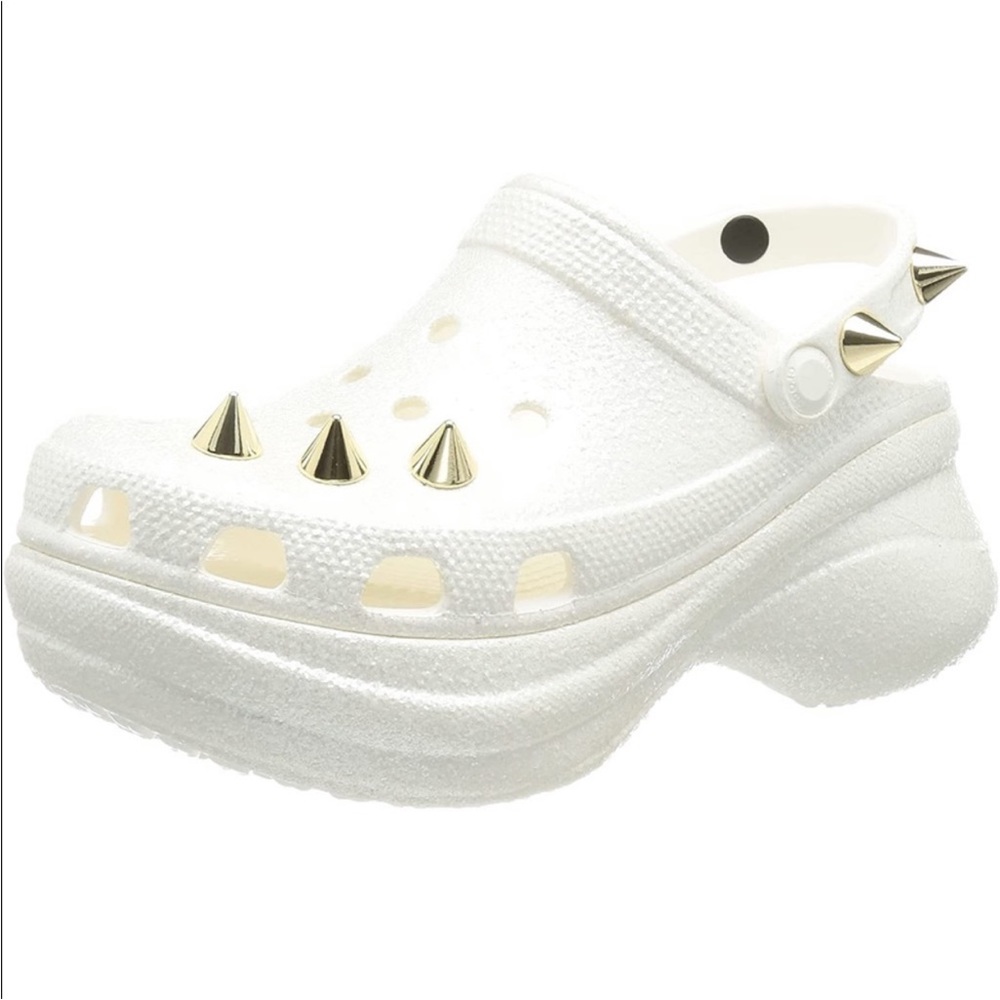 CROCS Bae Spiked Glitter Platform White clogs size 10 NEW WITH TAGS